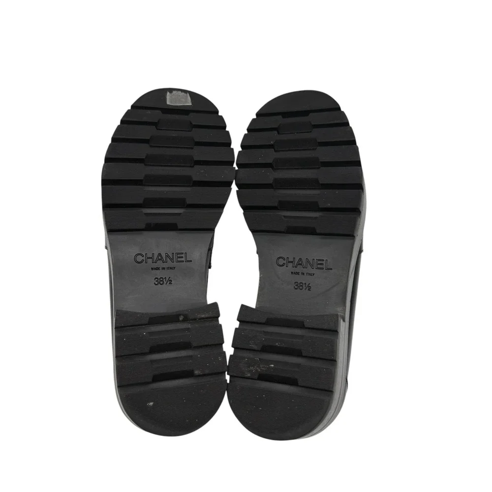 CHANEL Calfskin Metal CC Loafers Black Women's Size 38.5